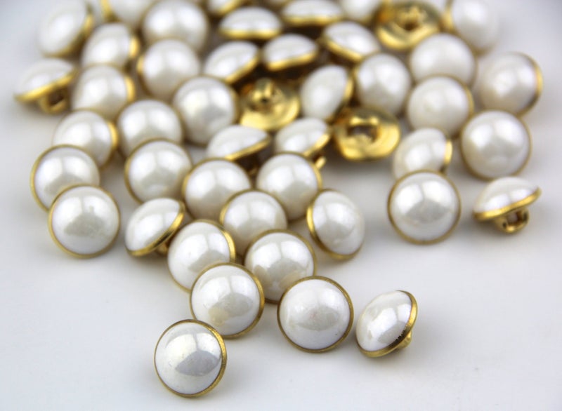 RayLineDo 25Pcs Pearl White Half Resin Dome Cap Copper Base Crafting Sewing DIY Buttons-13mm - Image 4